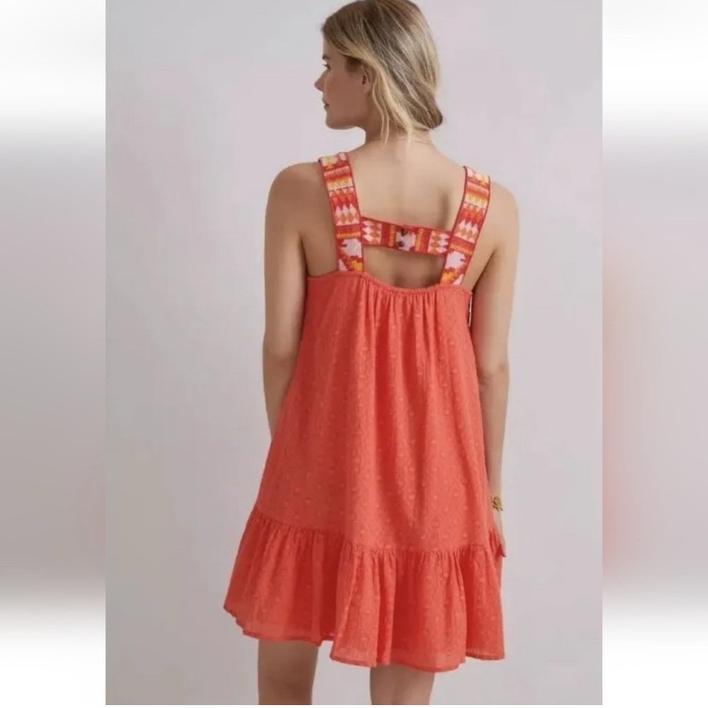 Anthropologie Coral Embroidered Cotton Tunic Swing Dress Sleeveless Women Sz XS